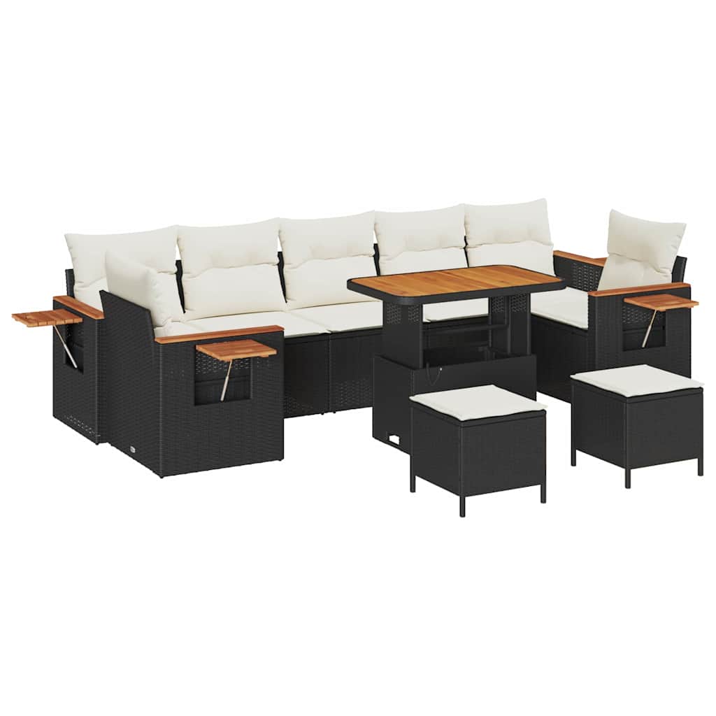 Gartensofa-set mit Kissen 10 pcs Schwarz und Creme