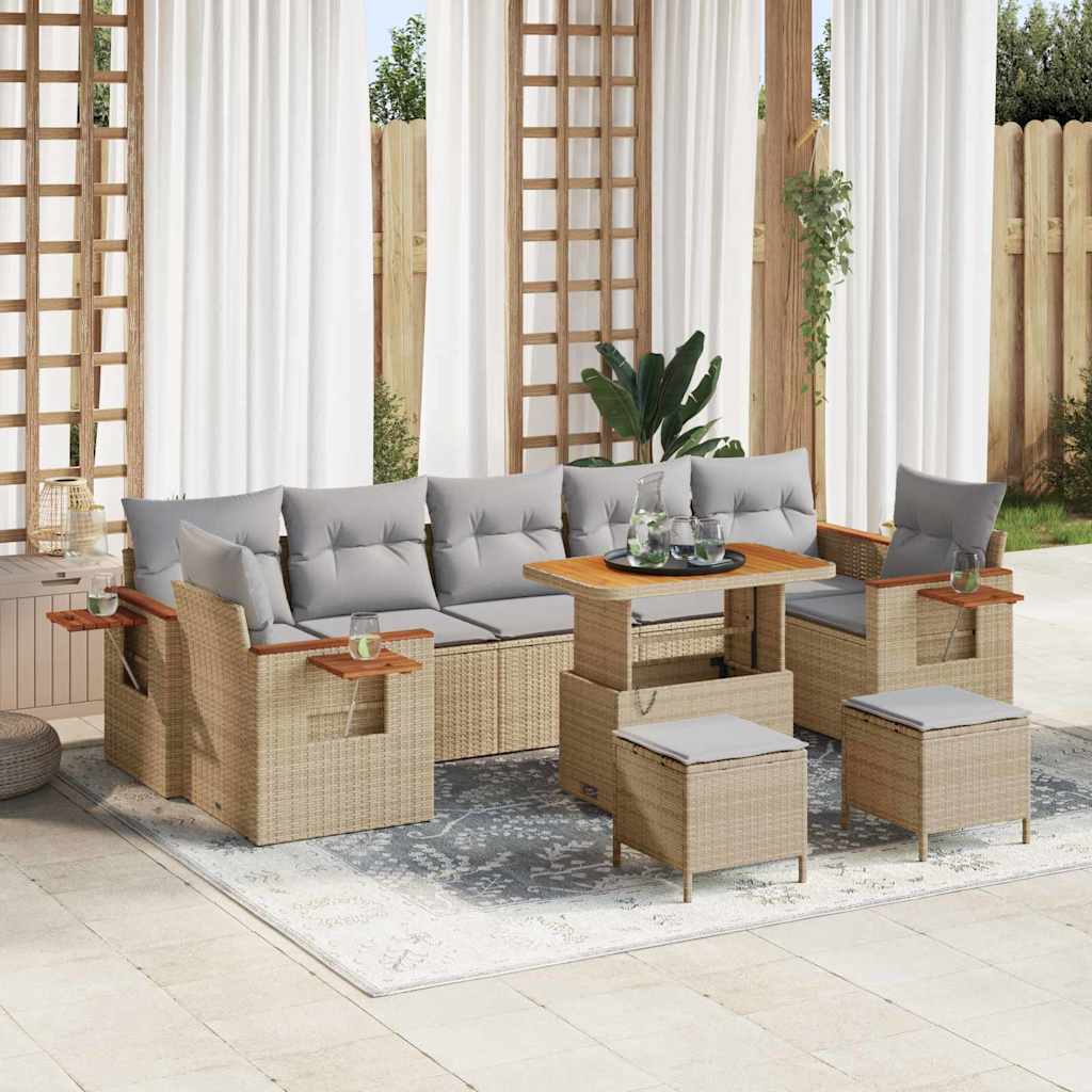 Gartensofa-set mit Kissen 10 pcs Beige und Hellgrau