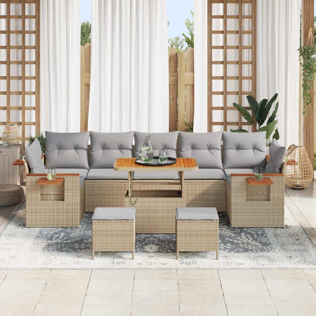 Gartensofa-set mit Kissen 10 pcs Beige und Hellgrau
