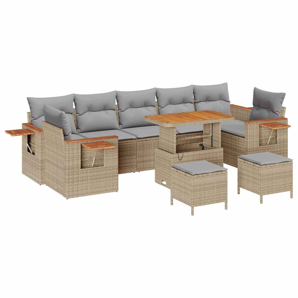 Gartensofa-set mit Kissen 10 pcs Beige und Hellgrau