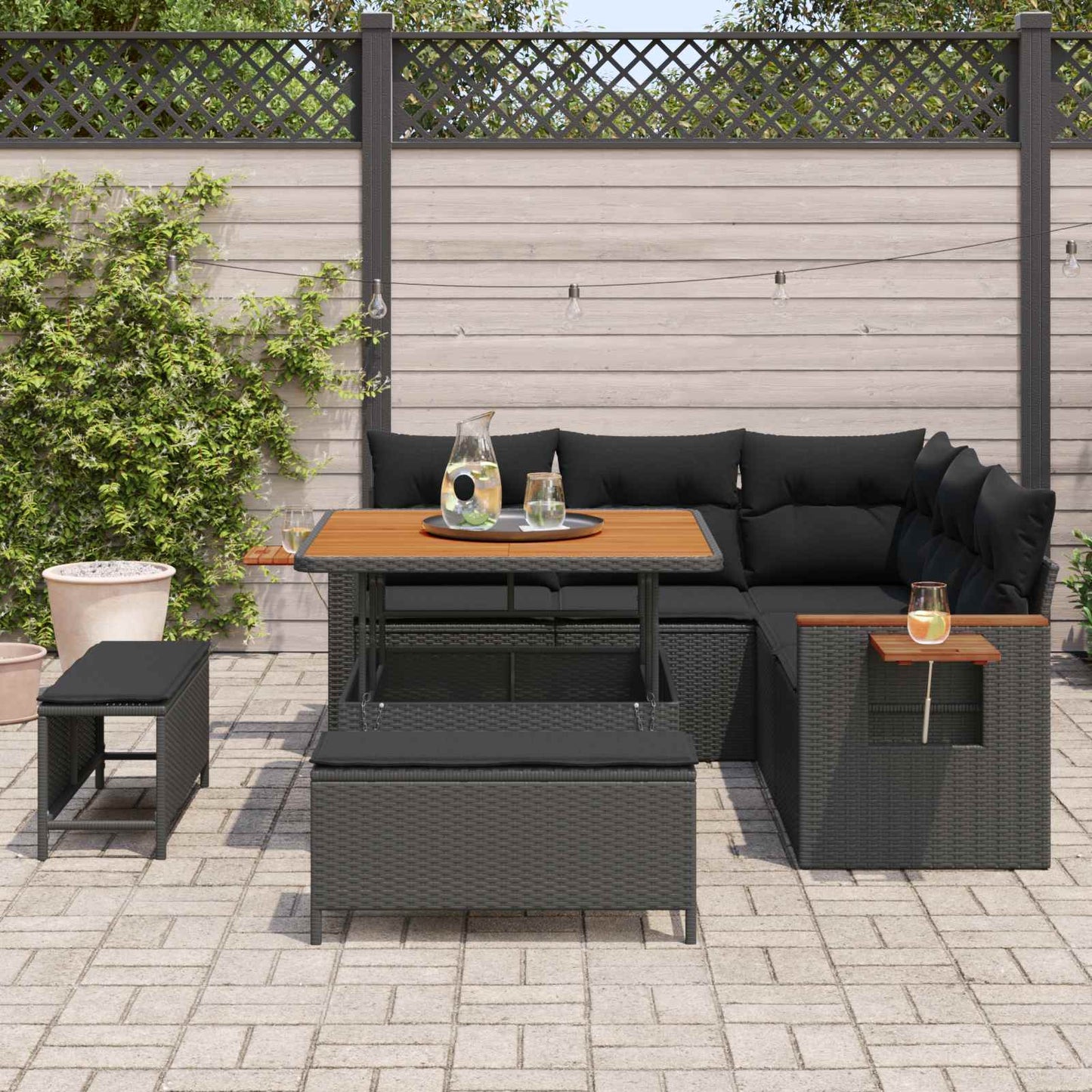 Gartensofa-set mit Kissen 8 pcs Schwarz