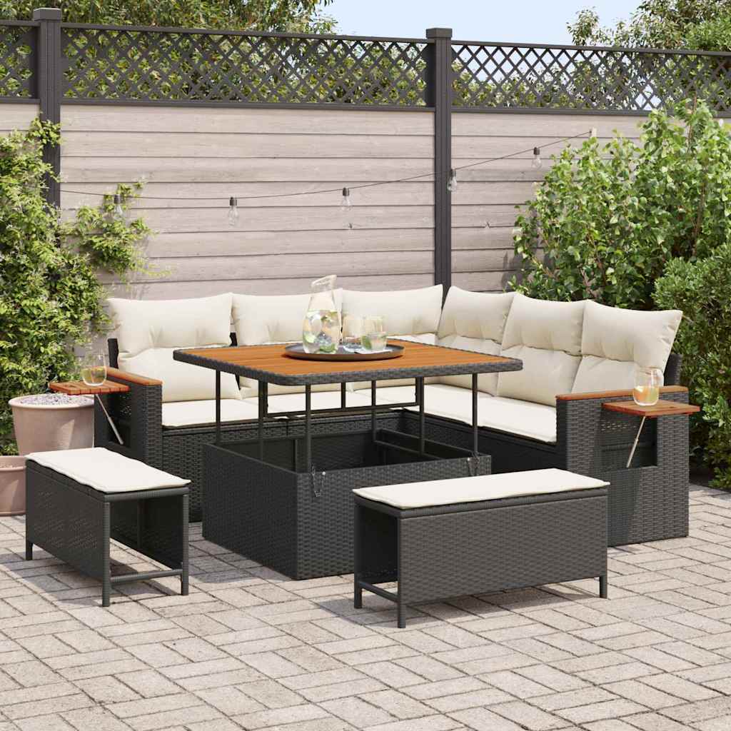 Gartensofa-set mit Kissen 8 pcs Schwarz und Creme