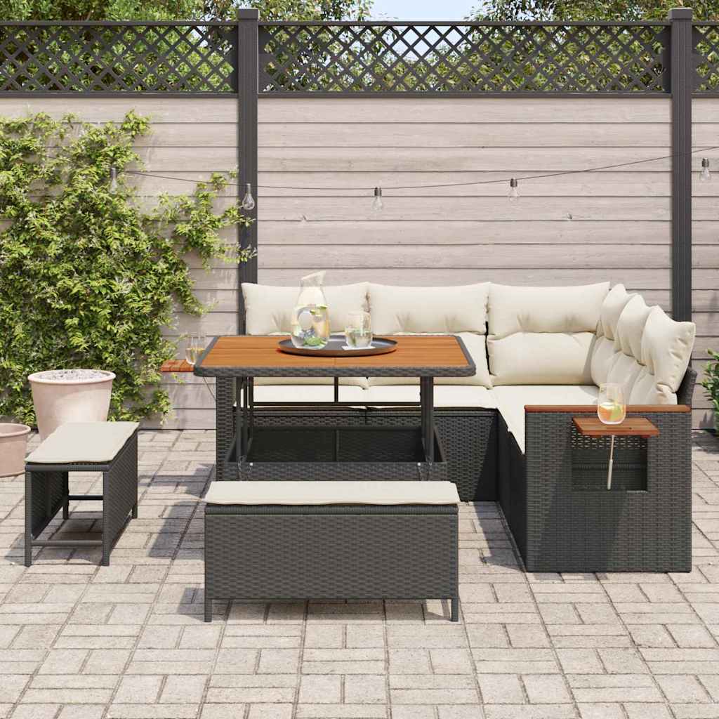 Gartensofa-set mit Kissen 8 pcs Schwarz und Creme