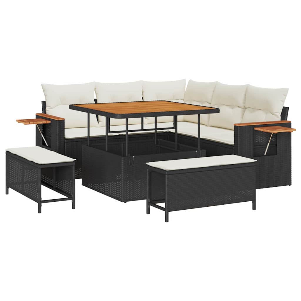 Gartensofa-set mit Kissen 8 pcs Schwarz und Creme