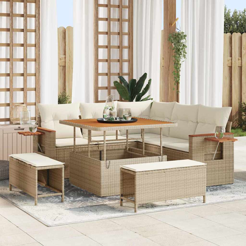 Gartensofa-set mit Kissen 8 pcs Beige und Creme