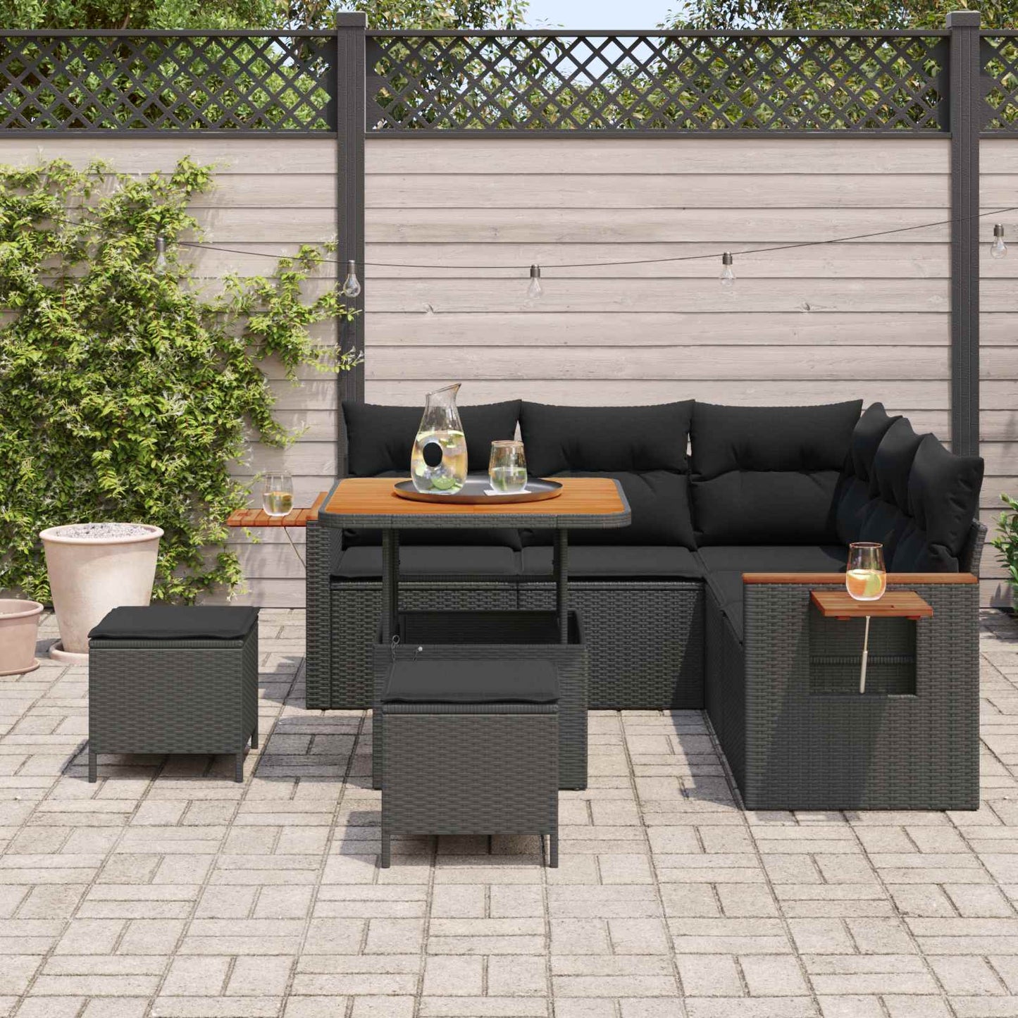 Gartensofa-set mit Kissen 8 pcs Schwarz