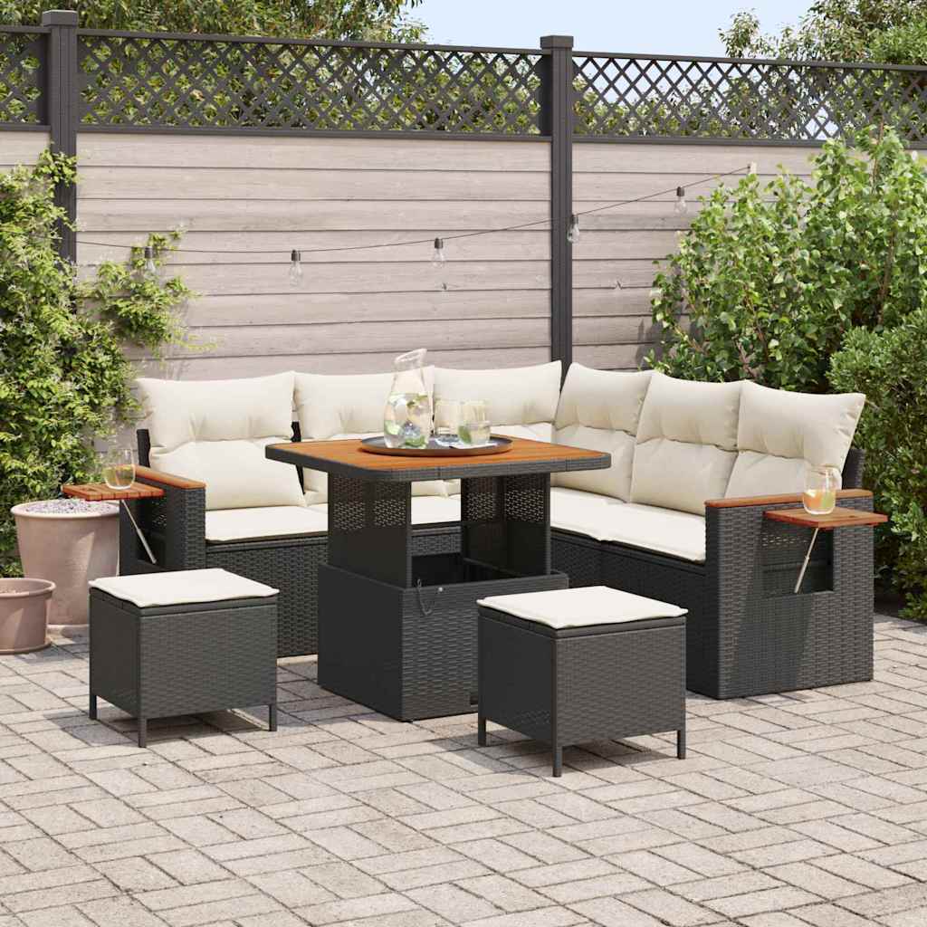 Gartensofa-set mit Kissen 8 pcs Schwarz und Creme