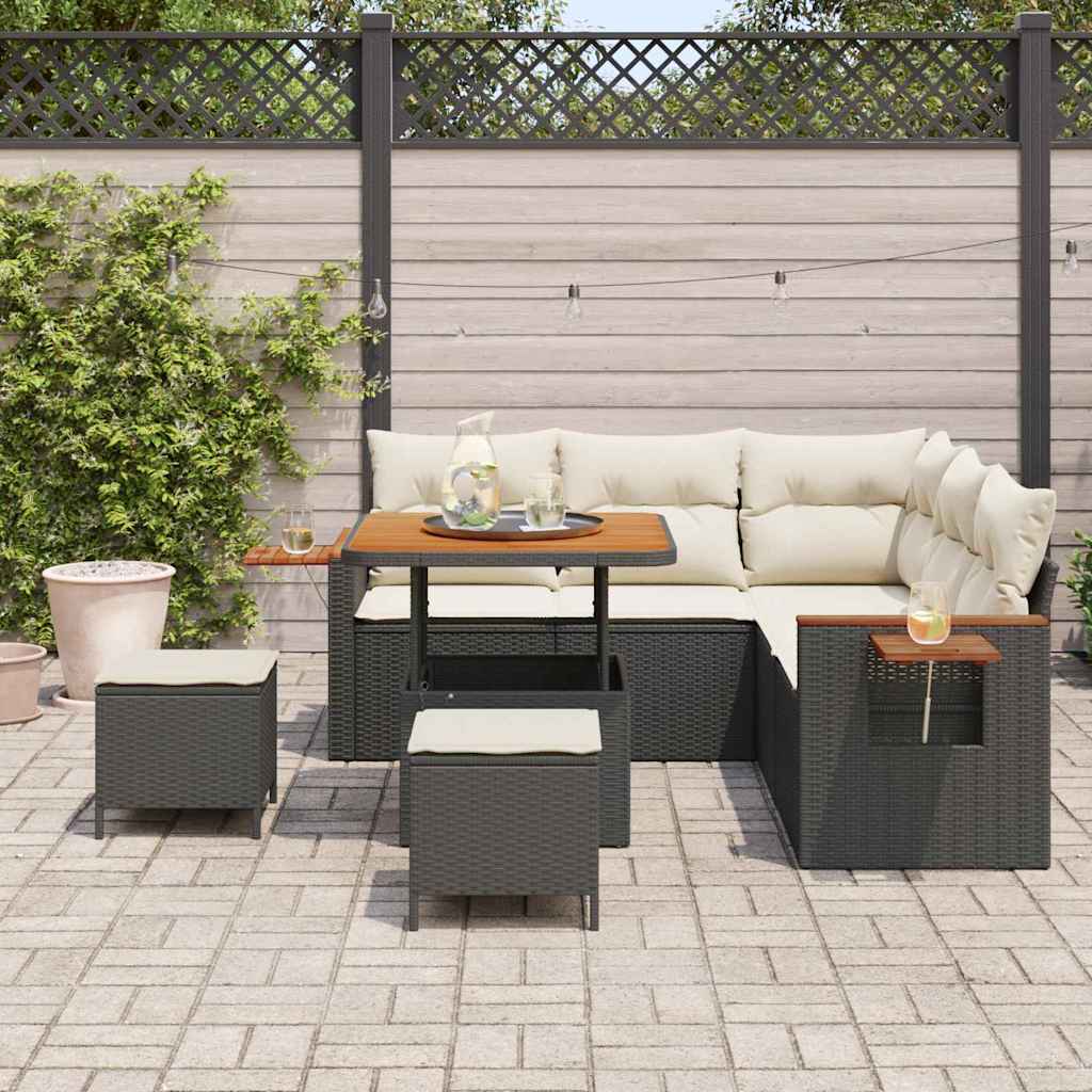 Gartensofa-set mit Kissen 8 pcs Schwarz und Creme