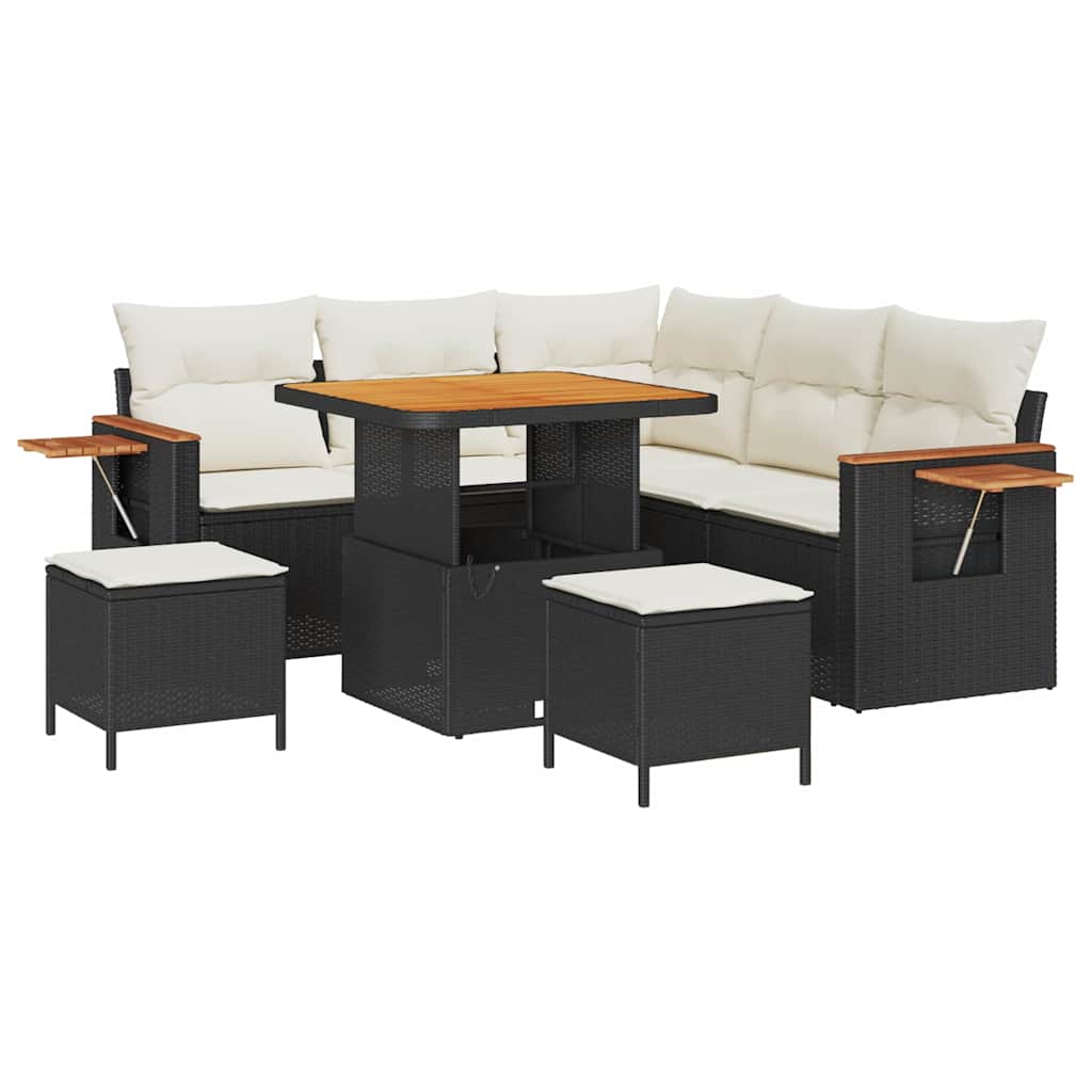 Gartensofa-set mit Kissen 8 pcs Schwarz und Creme
