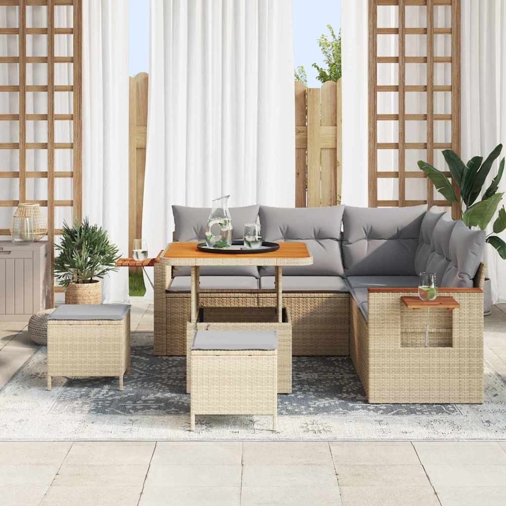 Gartensofa-set mit Kissen 8 pcs Beige und Hellgrau