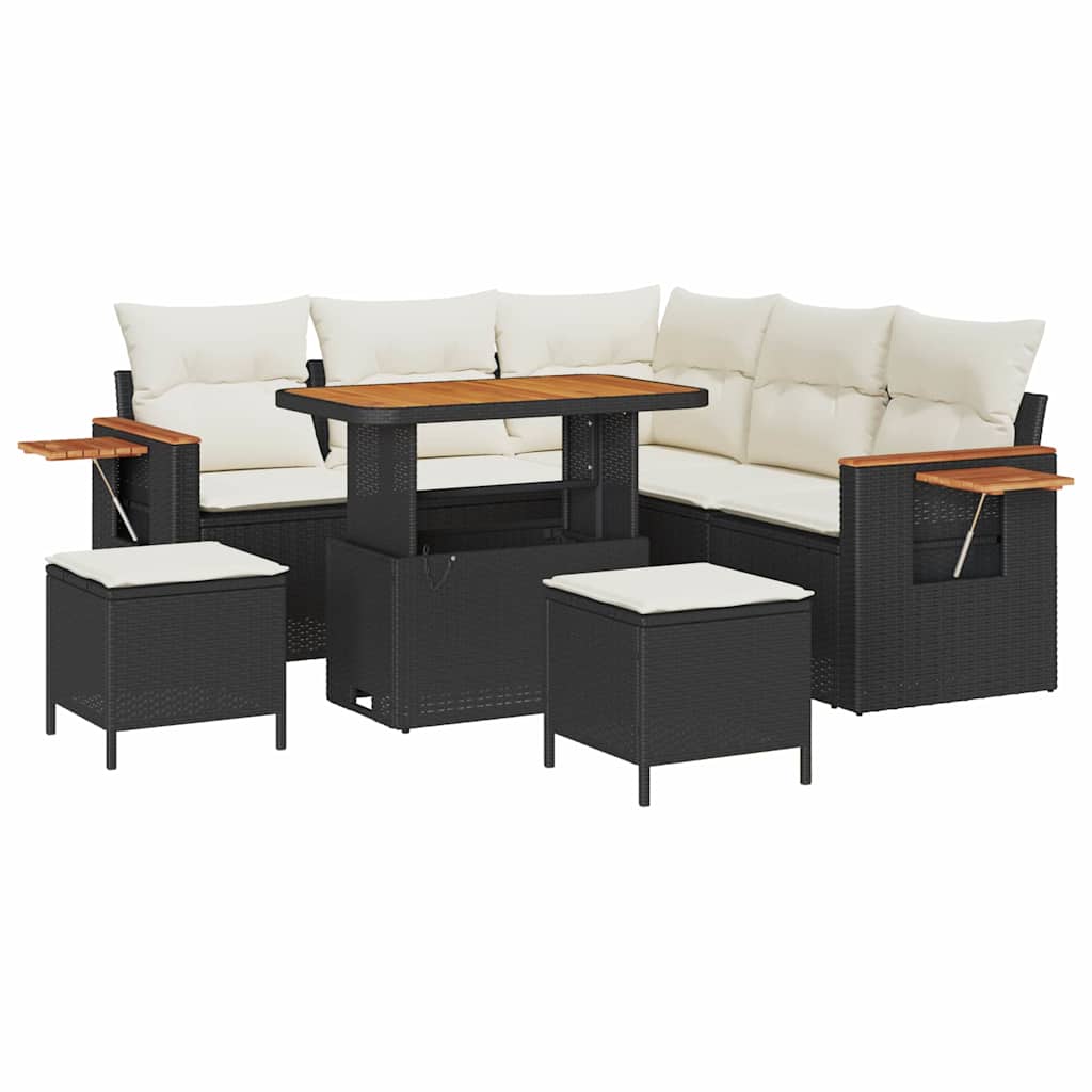 Gartensofa-set mit Kissen 8 pcs Schwarz und Creme