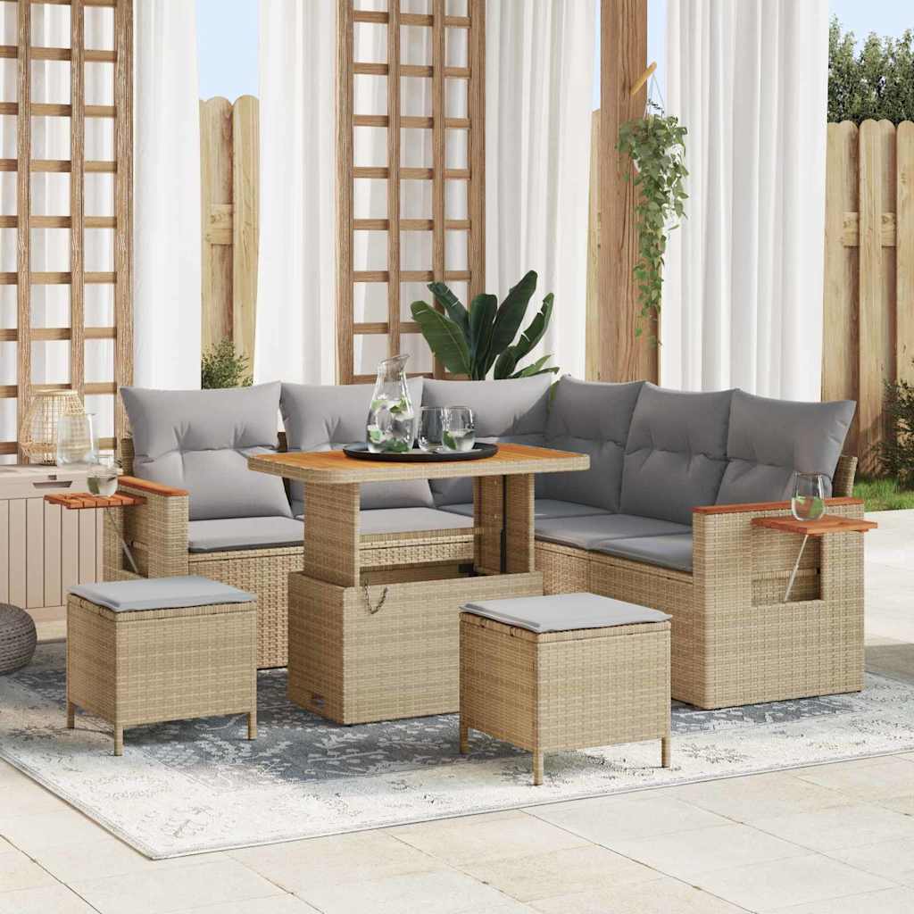 Gartensofa-set mit Kissen 8 pcs Beige und Hellgrau