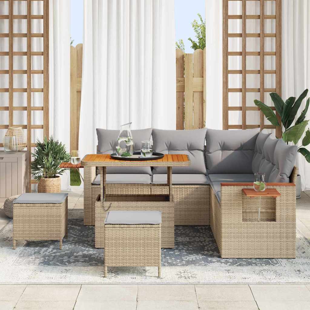 Gartensofa-set mit Kissen 8 pcs Beige und Hellgrau