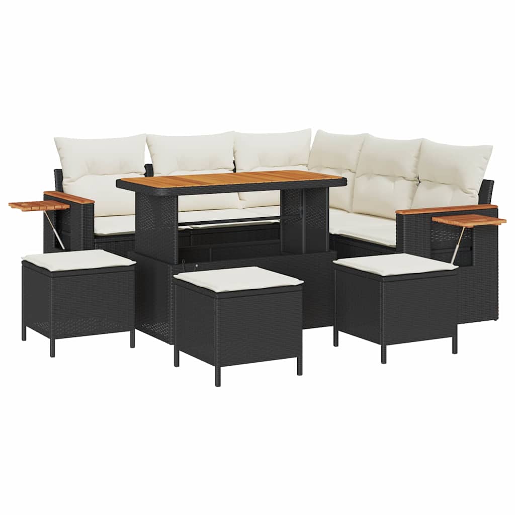 Gartensofa-set mit Kissen 9 pcs Schwarz und Creme