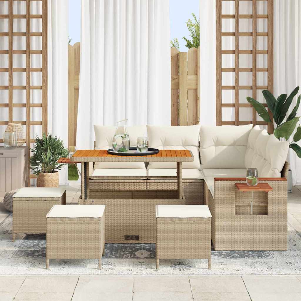 Gartensofa-set mit Kissen 9 pcs Beige und Creme