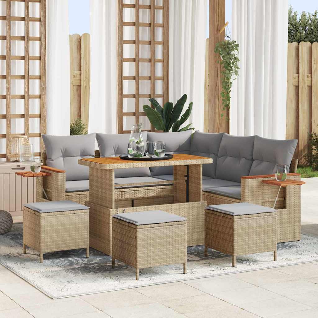 Gartensofa-set mit Kissen 9 pcs Beige und Hellgrau