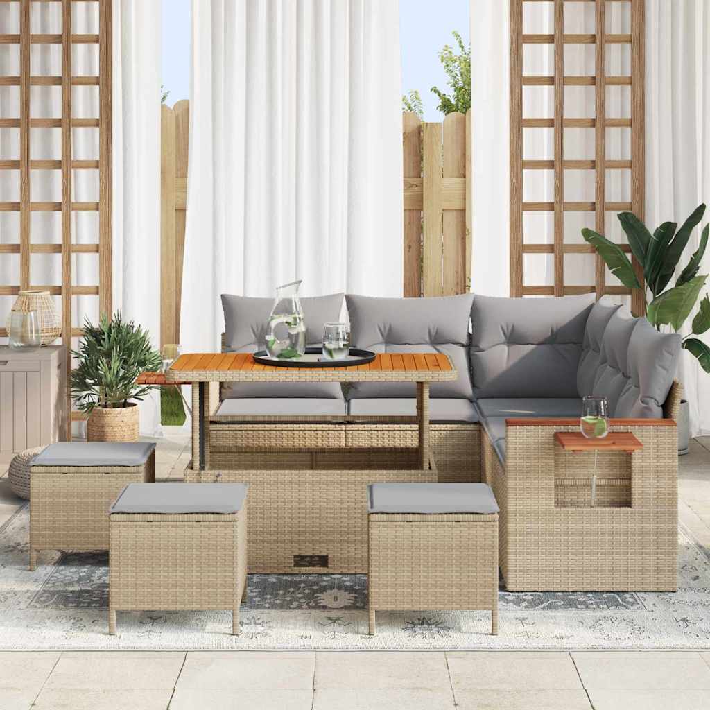 Gartensofa-set mit Kissen 9 pcs Beige und Hellgrau