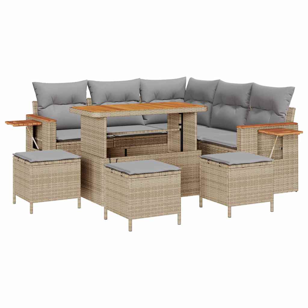 Gartensofa-set mit Kissen 9 pcs Beige und Hellgrau