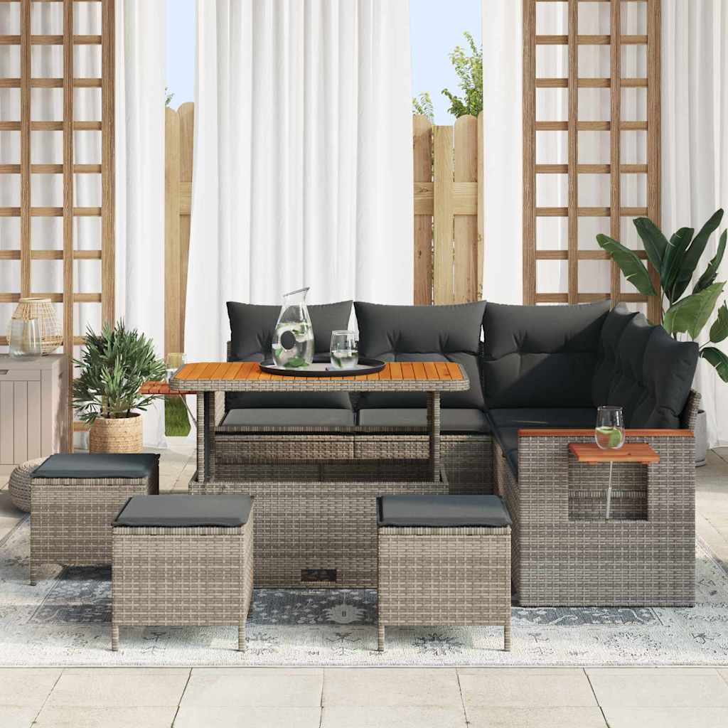 Gartensofa-set mit Kissen 9 pcs Grau