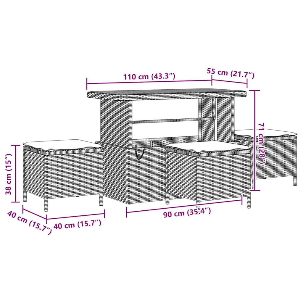 Gartensofa-set mit Kissen 9 pcs Grau