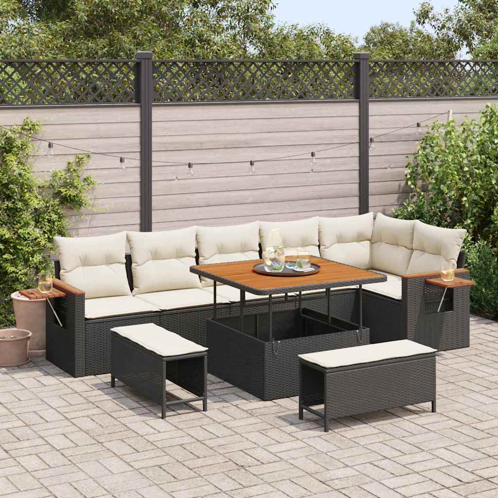 Gartensofa-set mit Kissen 9 pcs Schwarz und Creme
