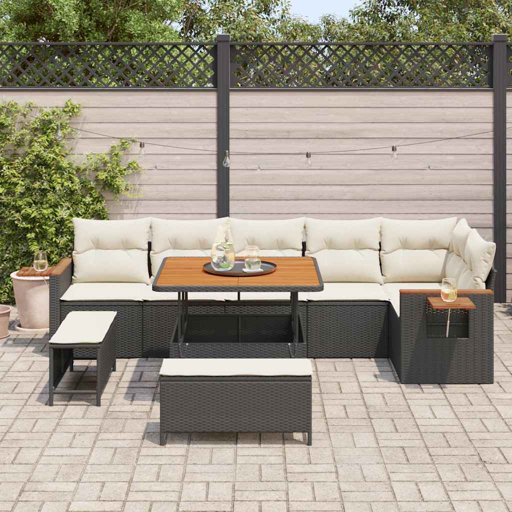 Gartensofa-set mit Kissen 9 pcs Schwarz und Creme
