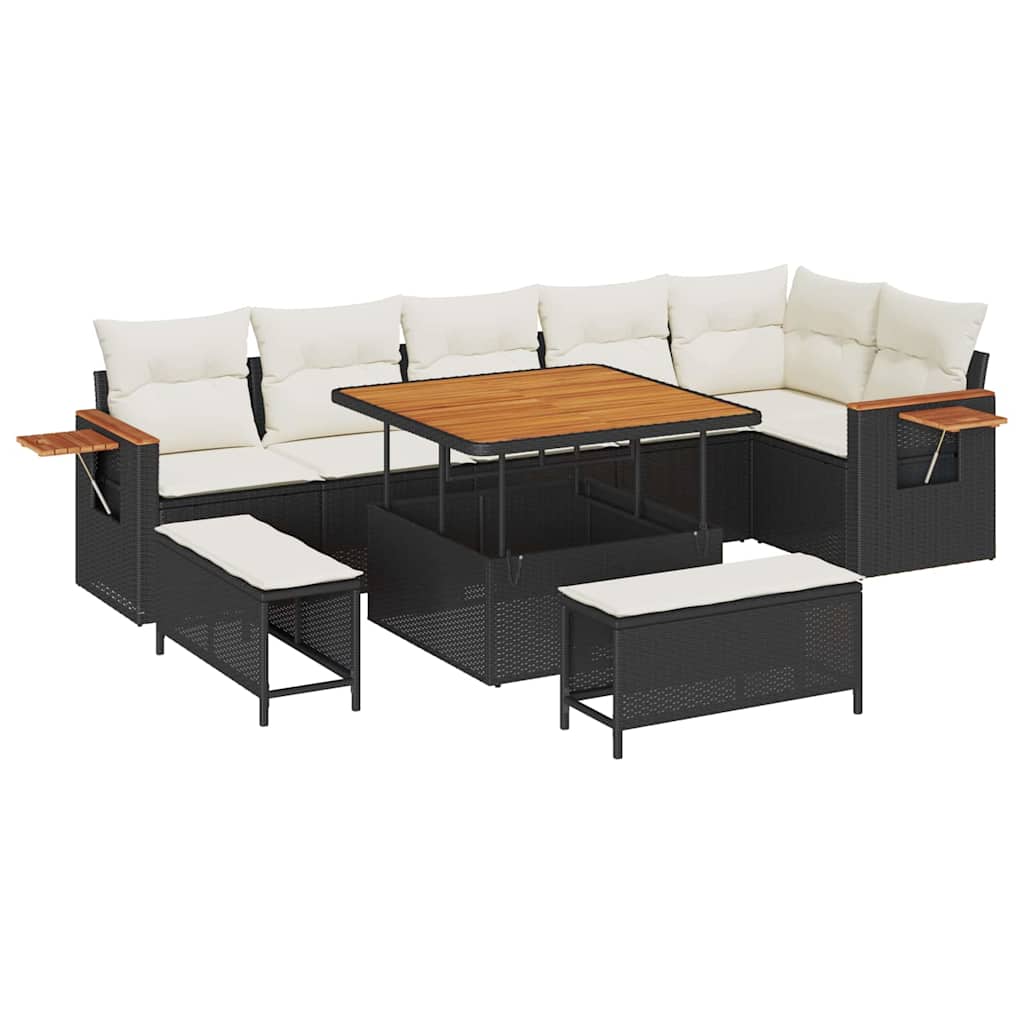 Gartensofa-set mit Kissen 9 pcs Schwarz und Creme
