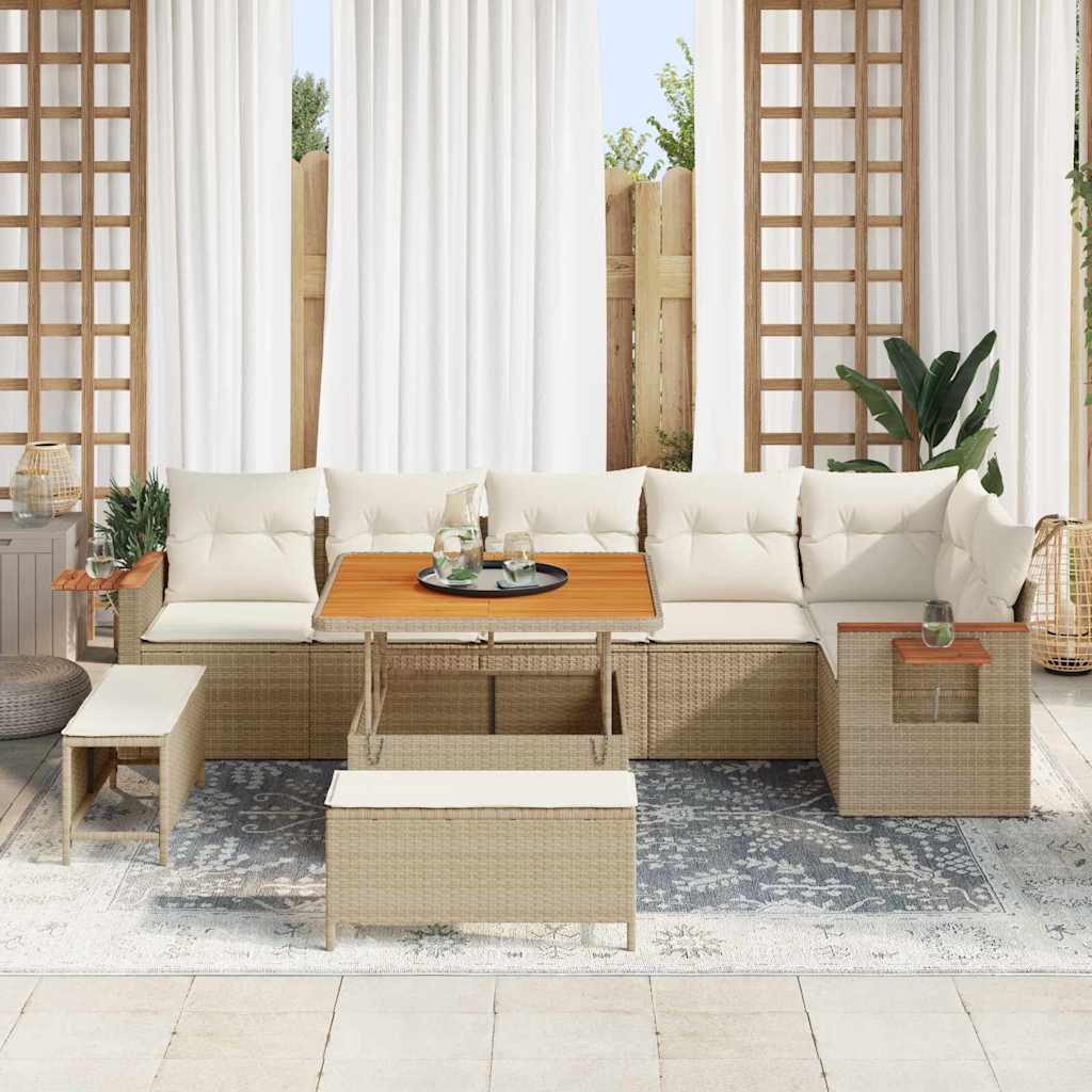 Gartensofa-set mit Kissen 9 pcs Beige und Creme