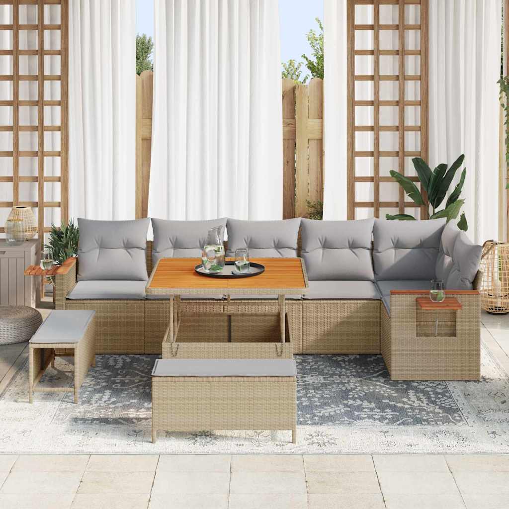 Gartensofa-set mit Kissen 9 pcs Beige und Hellgrau