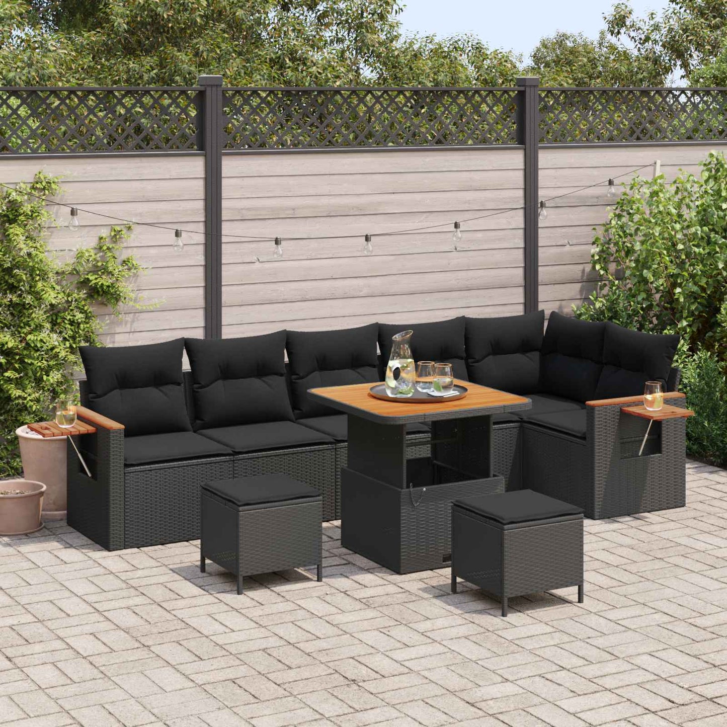 Gartensofa-set mit Kissen 9 pcs Schwarz