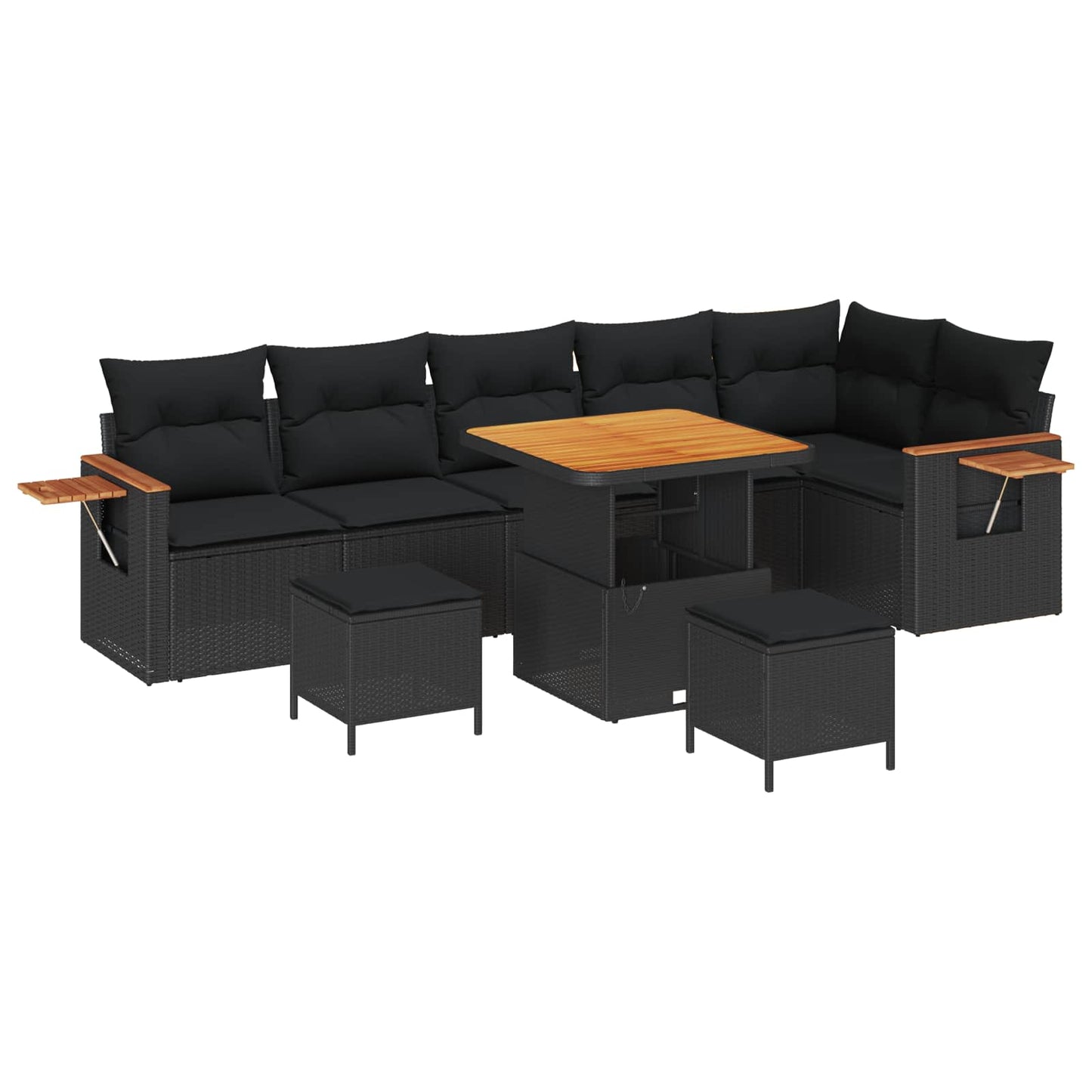 Gartensofa-set mit Kissen 9 pcs Schwarz