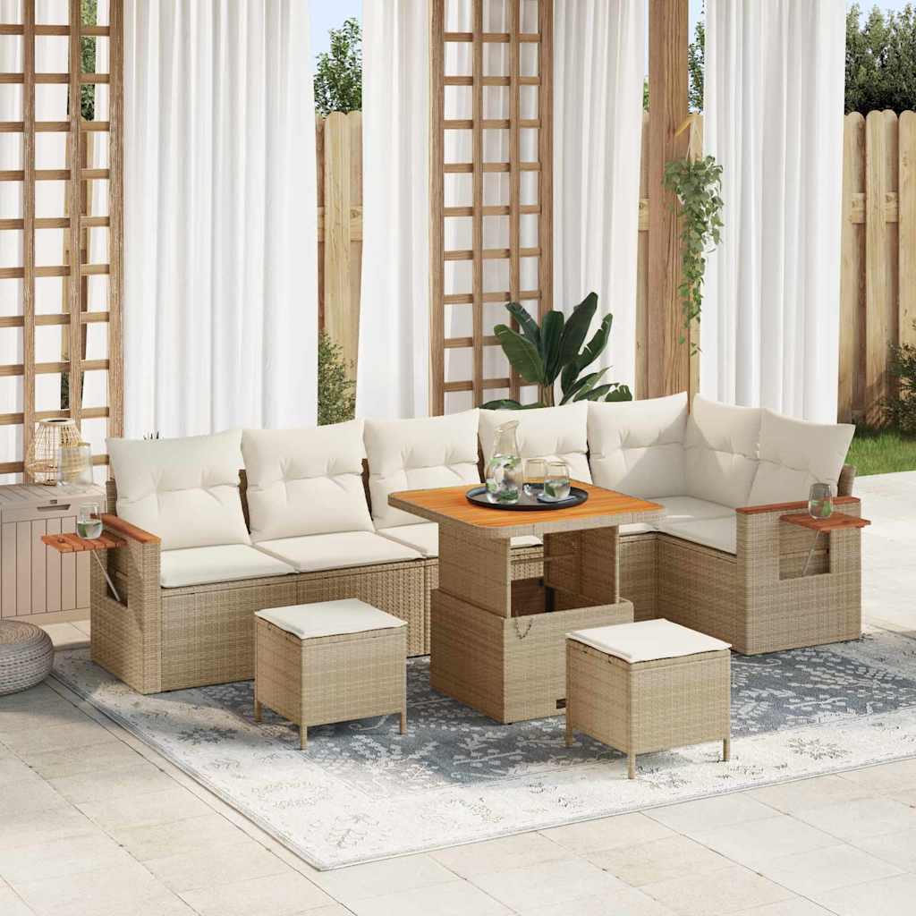 Gartensofa-set mit Kissen 9 pcs Beige und Creme