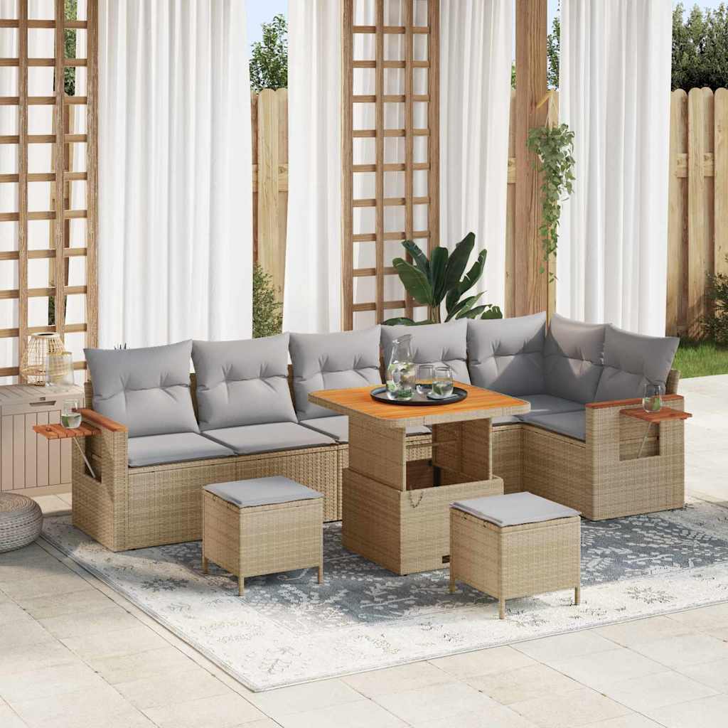 Gartensofa-set mit Kissen 9 pcs Beige und Hellgrau