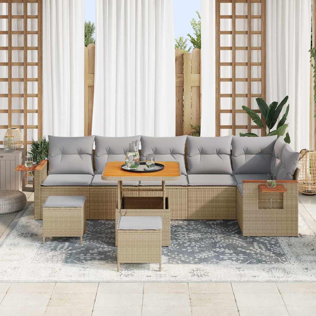 Gartensofa-set mit Kissen 9 pcs Beige und Hellgrau