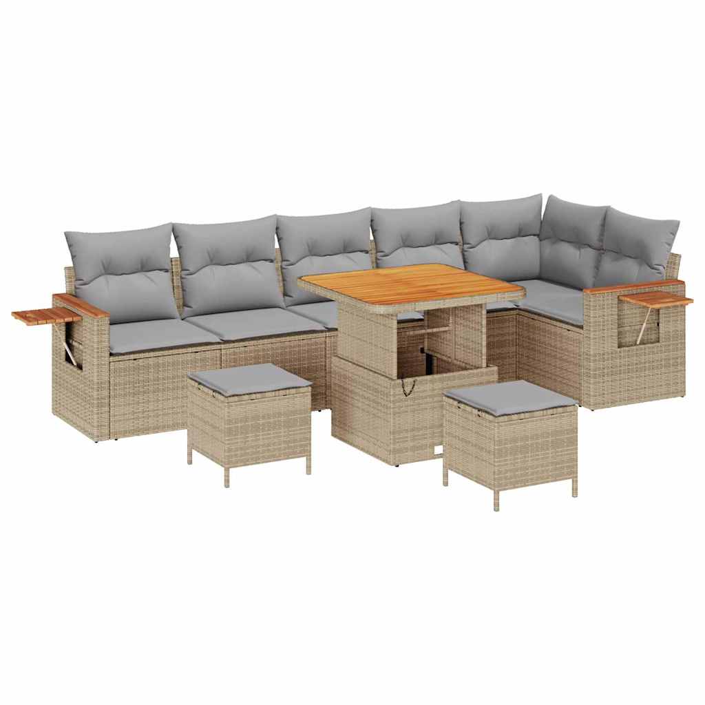 Gartensofa-set mit Kissen 9 pcs Beige und Hellgrau