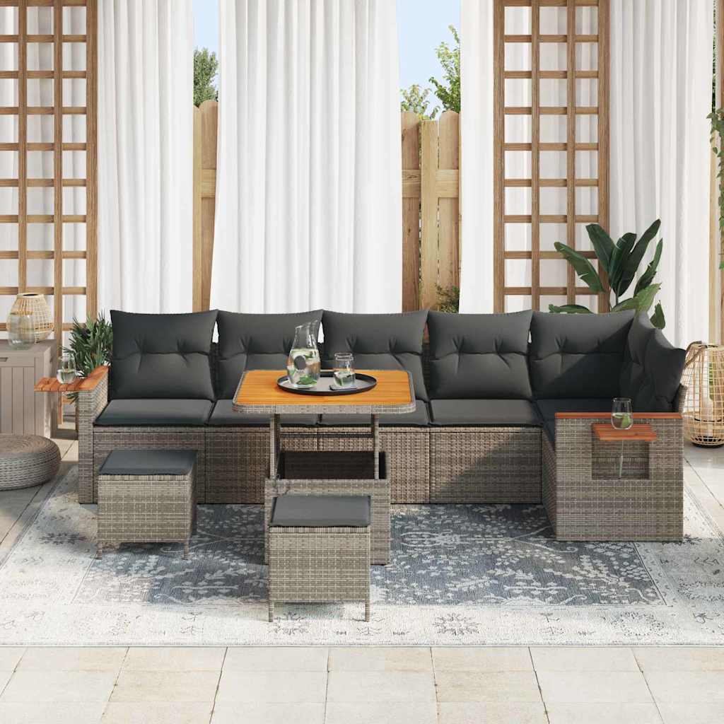 Gartensofa-set mit Kissen 9 pcs Grau