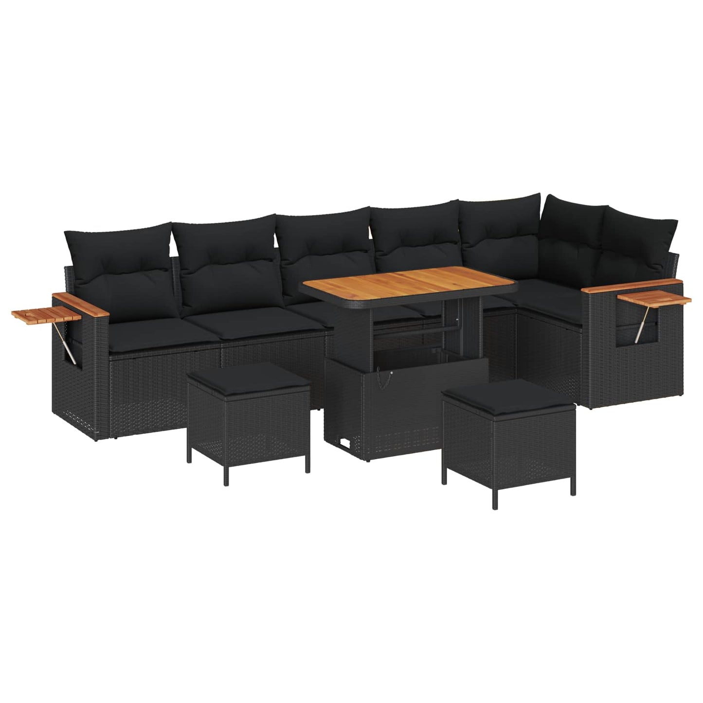 Gartensofa-set mit Kissen 9 pcs Schwarz