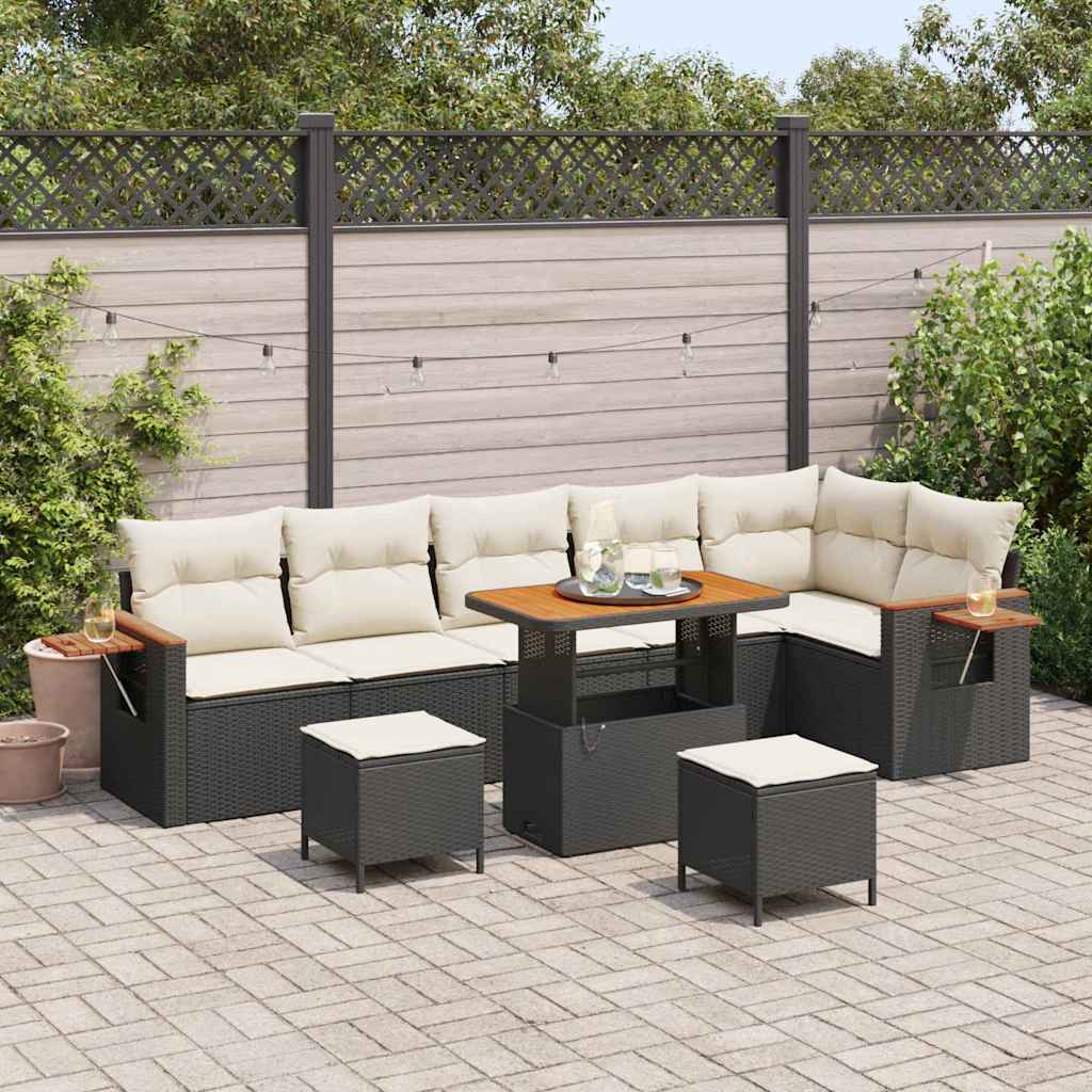 Gartensofa-set mit Kissen 9 pcs Schwarz und Creme
