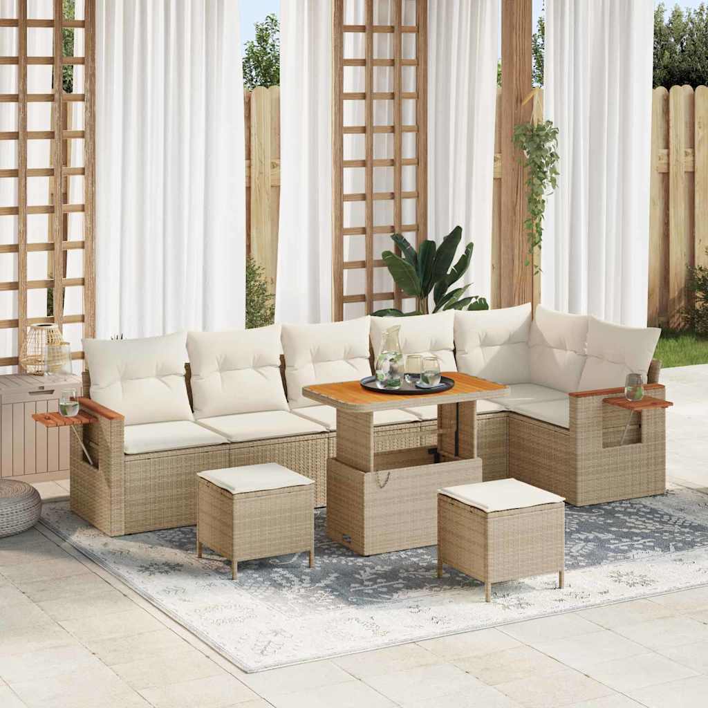 Gartensofa-set mit Kissen 9 pcs Beige und Creme