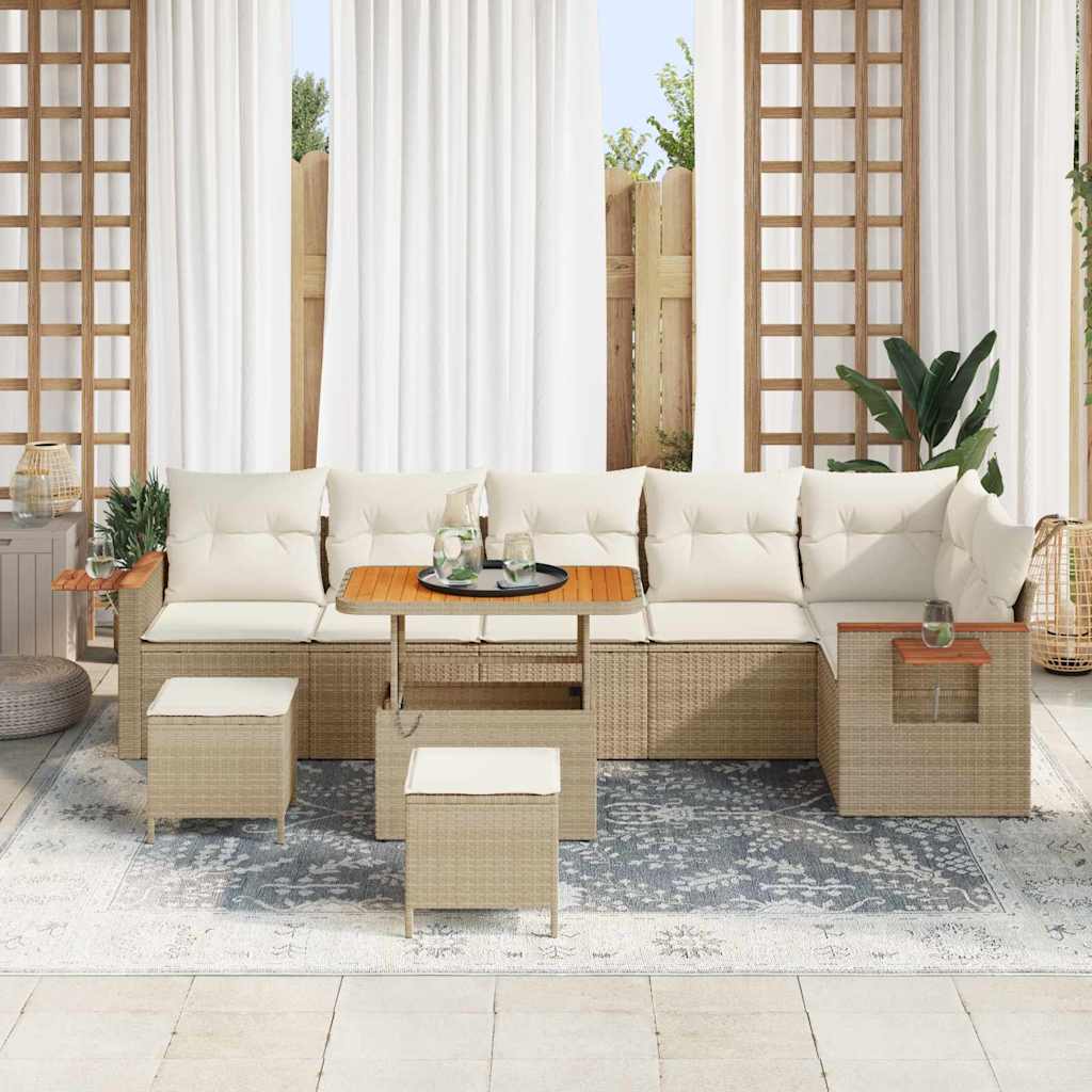Gartensofa-set mit Kissen 9 pcs Beige und Creme
