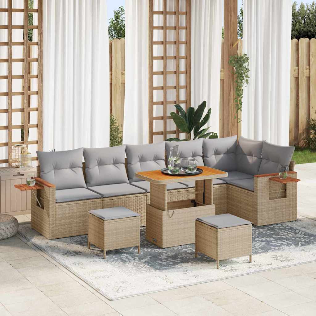 Gartensofa-set mit Kissen 9 pcs Beige und Hellgrau