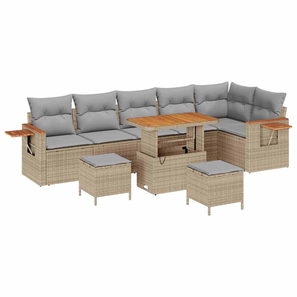 Gartensofa-set mit Kissen 9 pcs Beige und Hellgrau