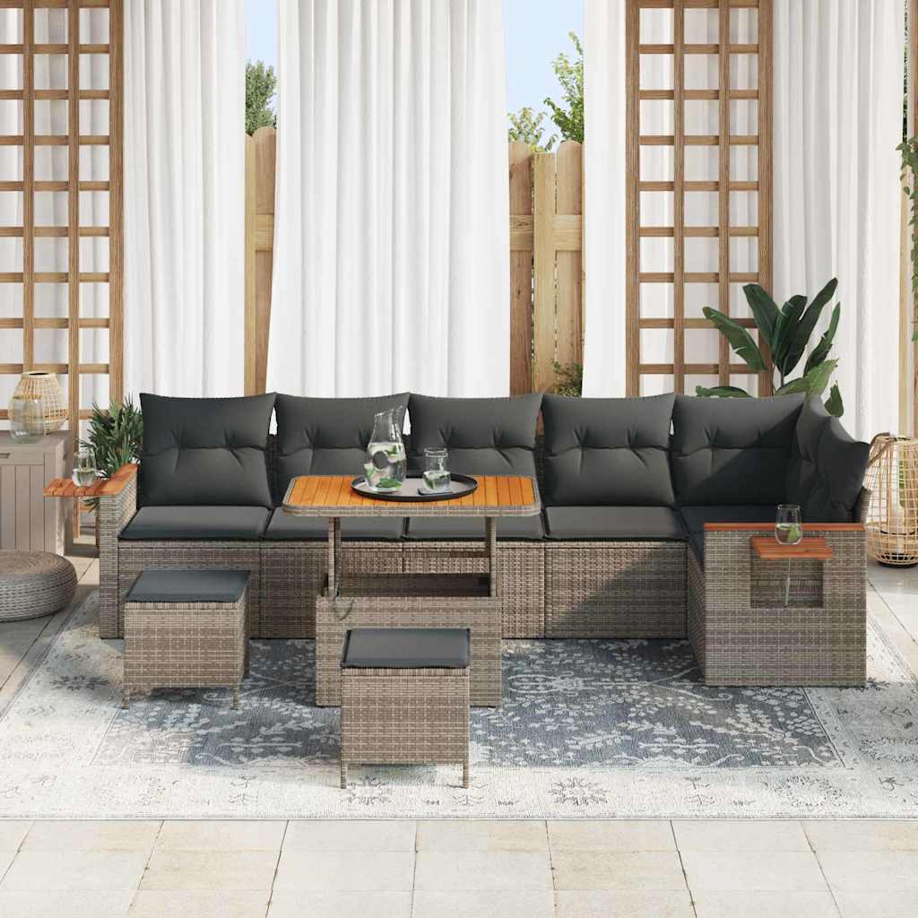 Gartensofa-set mit Kissen 9 pcs Grau