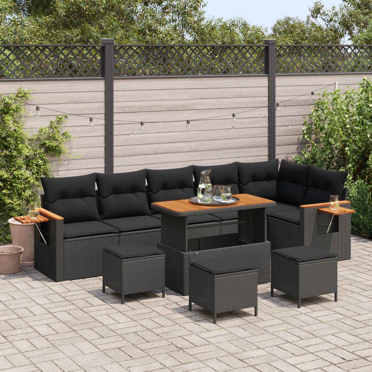 Gartensofa-set mit Kissen 10 pcs Schwarz