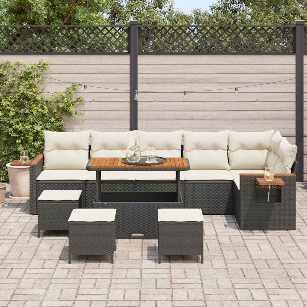 Gartensofa-set mit Kissen 10 pcs Schwarz und Creme