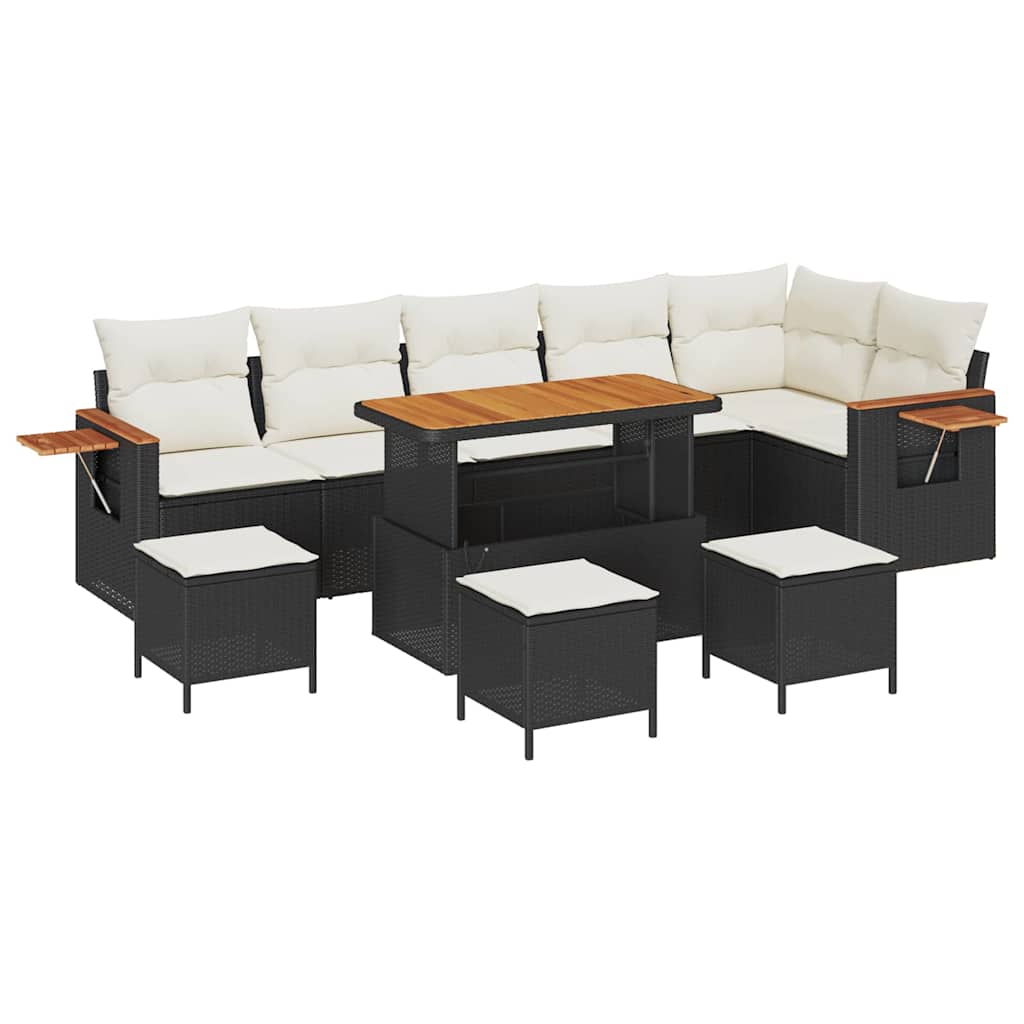 Gartensofa-set mit Kissen 10 pcs Schwarz und Creme