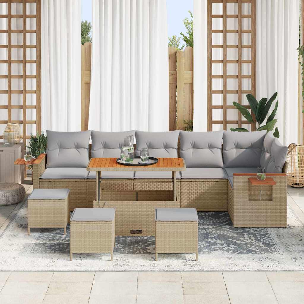 Gartensofa-set mit Kissen 10 pcs Beige und Hellgrau
