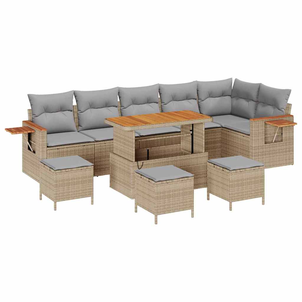 Gartensofa-set mit Kissen 10 pcs Beige und Hellgrau