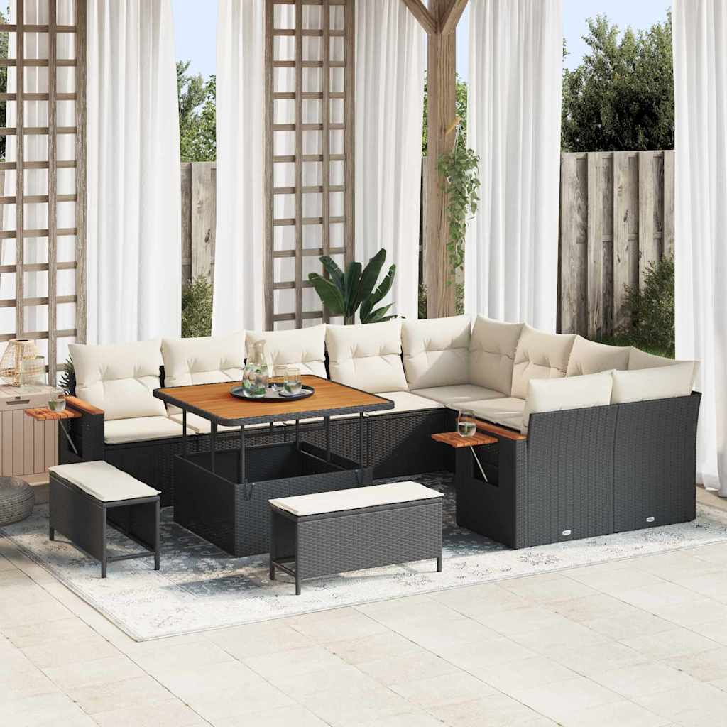 Gartensofa-set mit Kissen 12 pcs Schwarz und Creme