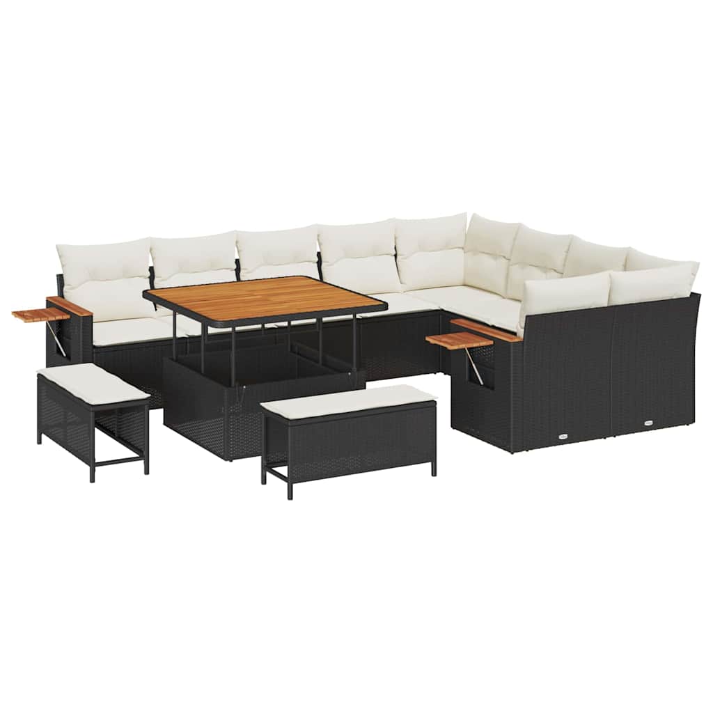 Gartensofa-set mit Kissen 12 pcs Schwarz und Creme